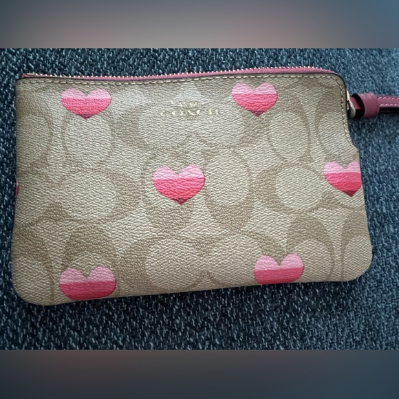 Coach 2 piece matching bag set wristlet & pencil case logo w pink heart stripe - Picture 3 of 9
